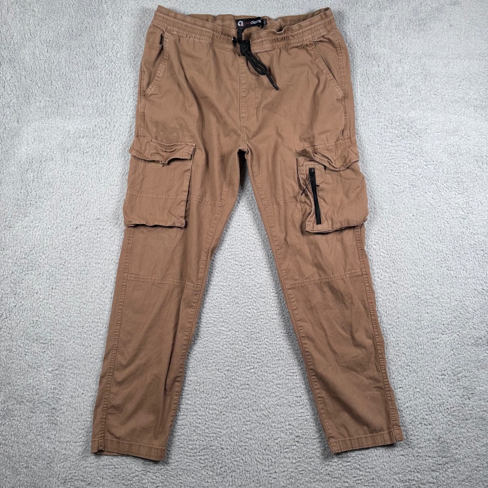 Akademiks Mens‎ XL Cargo Jogger Pants Brown Elastic Waist Utility Streetwear